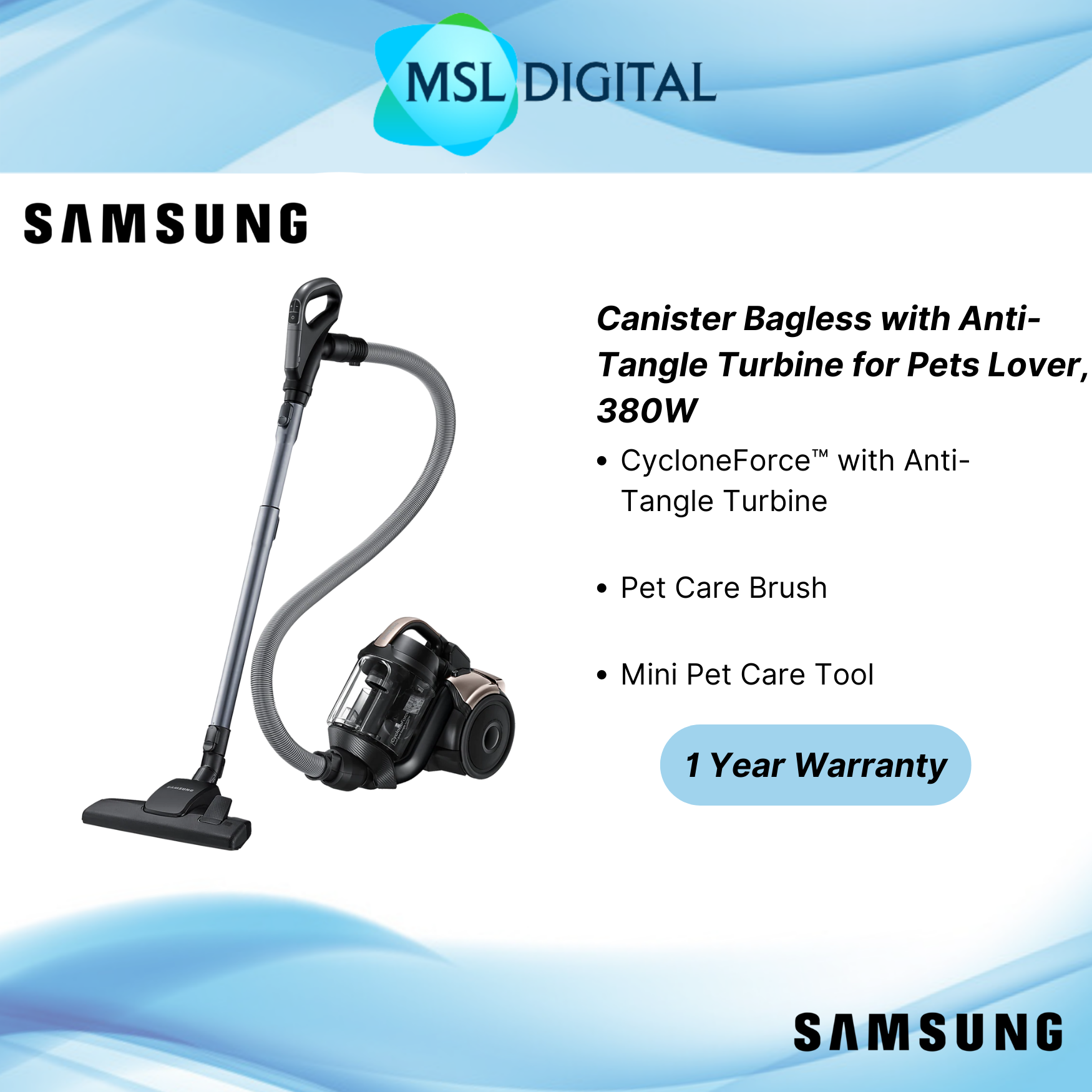 Samsung Canister Bagless Vacuum VC18K5179H1/ME MSL Digital Online Store