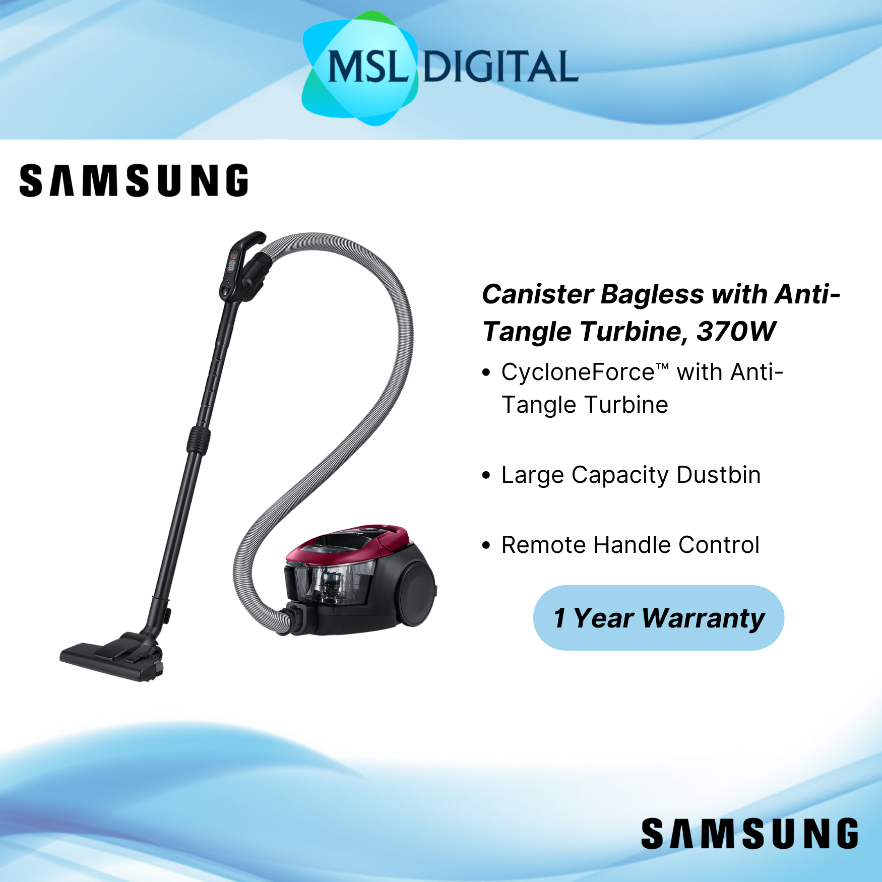 Samsung Canister Bagless Vacuum VC18M31A0HP/ME MSL Digital Online Store