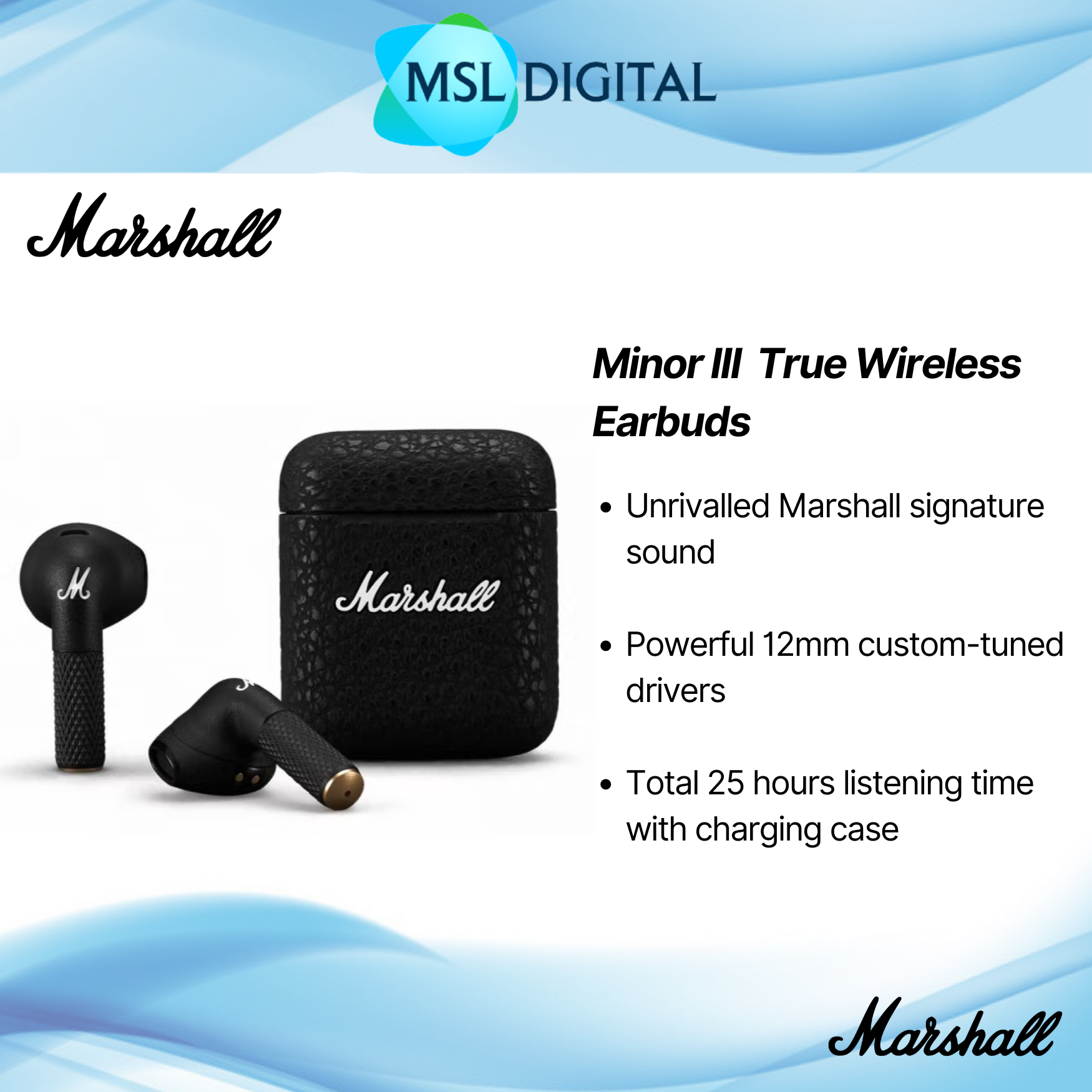 MARSHALL MINOR III HEADPHONES (MARSHALL HEADPHONES, TRUE WIRELESS EARBUDS,  BLUETOOTH HEADPHONES, WIRELESS HEADPHONES)
