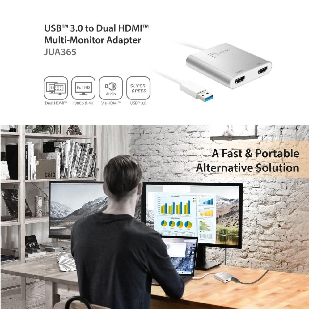 J5create JUA365 USB™ 3.0 to Dual HDMI™ MultiMonitor Adapter MSL